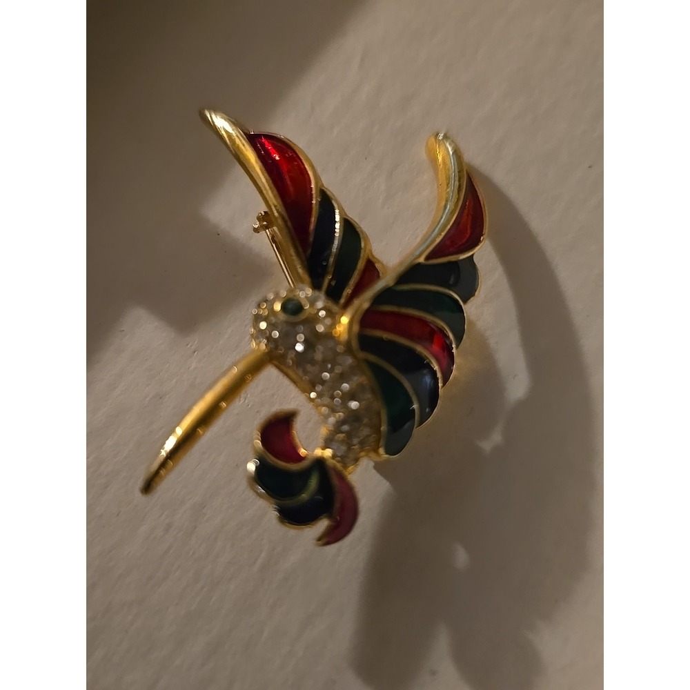 Vintage Gold Tone Huge Hummingbird Rhinestone Brooch Pin 4 1/4",H29